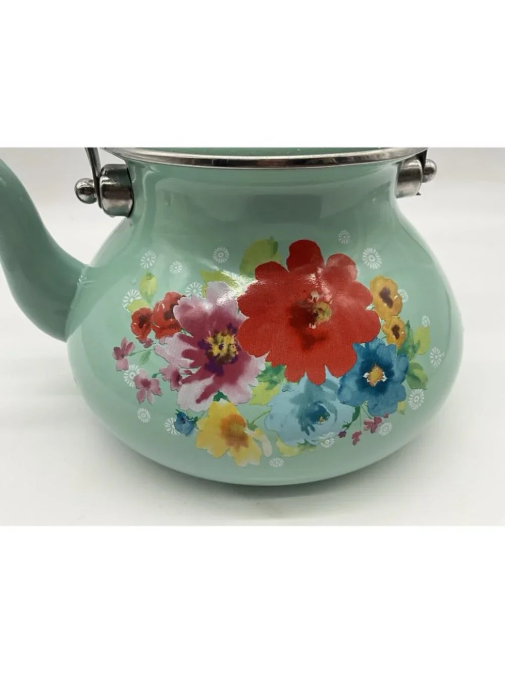 Pioneer Woman Breezy Blossom Cottage Tea Kettle Floral Enamel On Steel 1.9-Quart